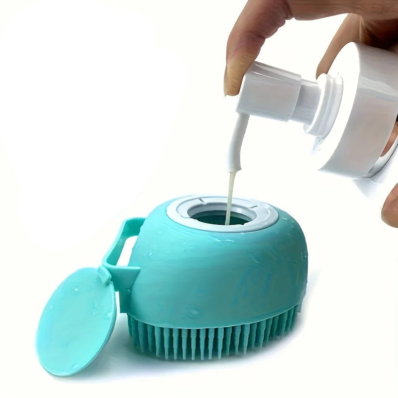 Silicone Dog and Cat Pet Bath Massage Brush with Shampoo Dispenser