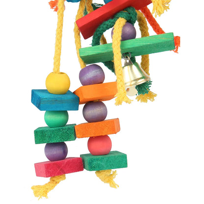 Wood & Cotton Rope Parrot Toy for Small Birds