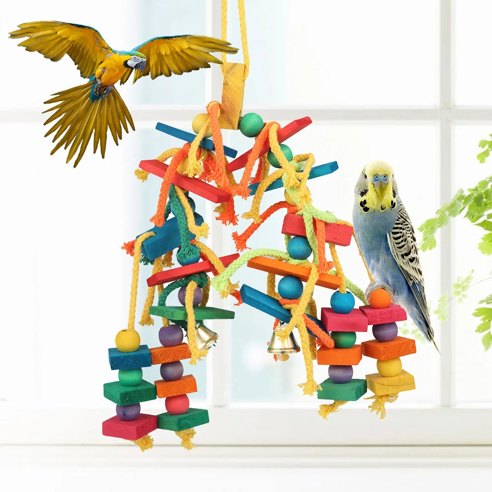 Wood & Cotton Rope Parrot Toy for Small Birds