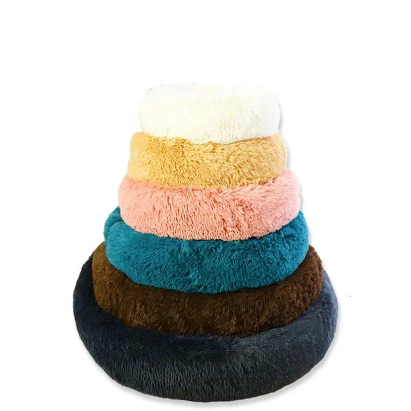 Plush Round Pet Bed for Dogs & Cats