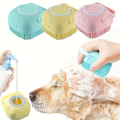 Silicone Dog and Cat Pet Bath Massage Brush with Shampoo Dispenser