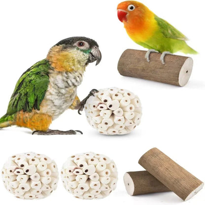 Natural Wooden Parrot Chew Ball Toy